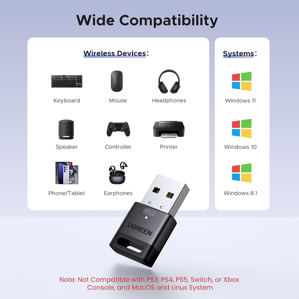USB Bluetooth Adapter for PC, Bluetooth 6.0