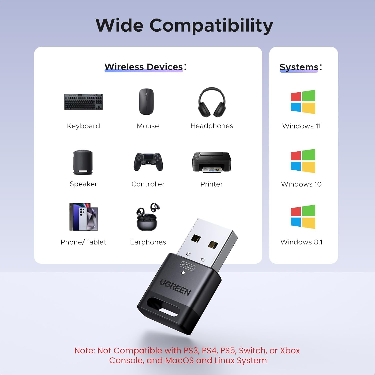 USB Bluetooth Adapter for PC, Bluetooth 6.0